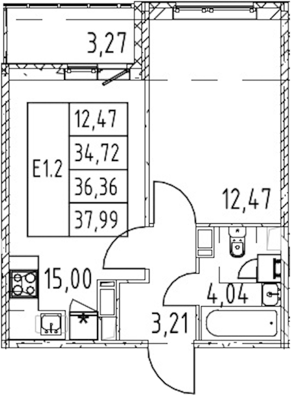1-комнатная квартира 34.72 м², 12/12 эт., ЖК «Полис ЛАВрики»
